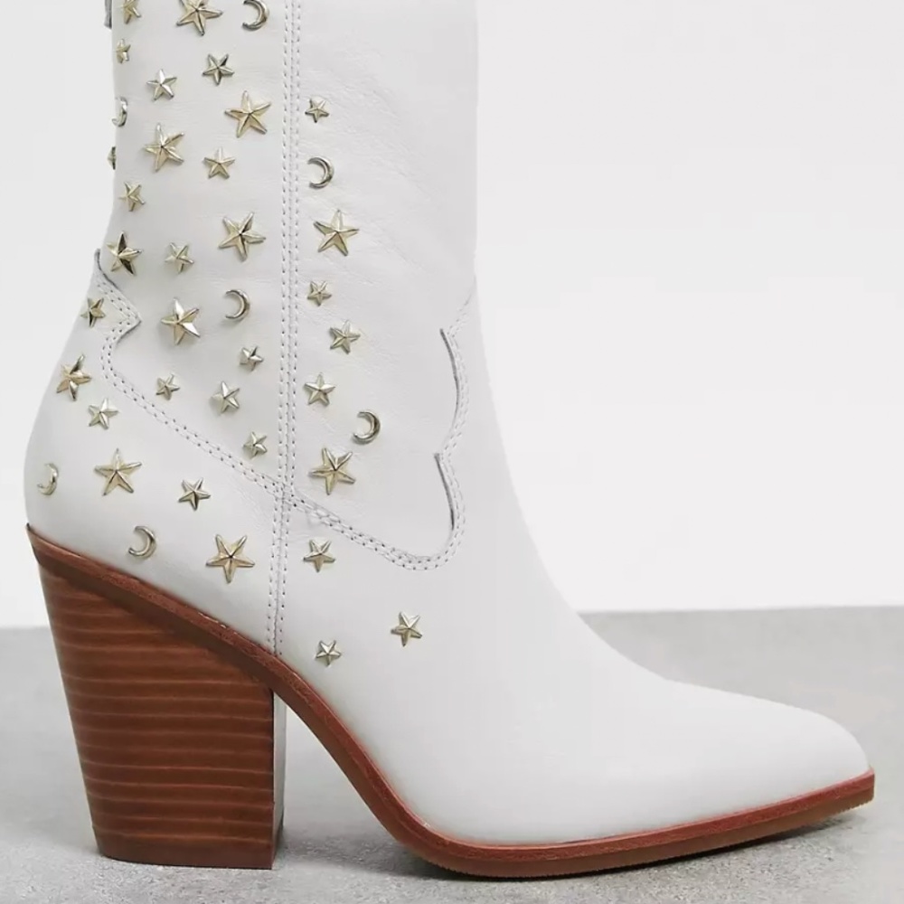 ALDO sophie rose leather studded western moon and star boots in Brial white